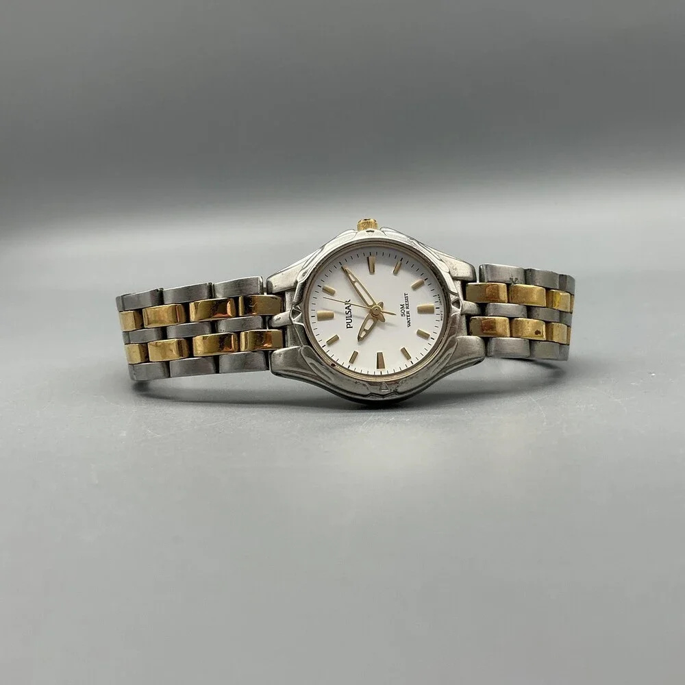Pulsar Womens Watch 24mm Two-Tone Stainless V501-X355 New Battery 6.25